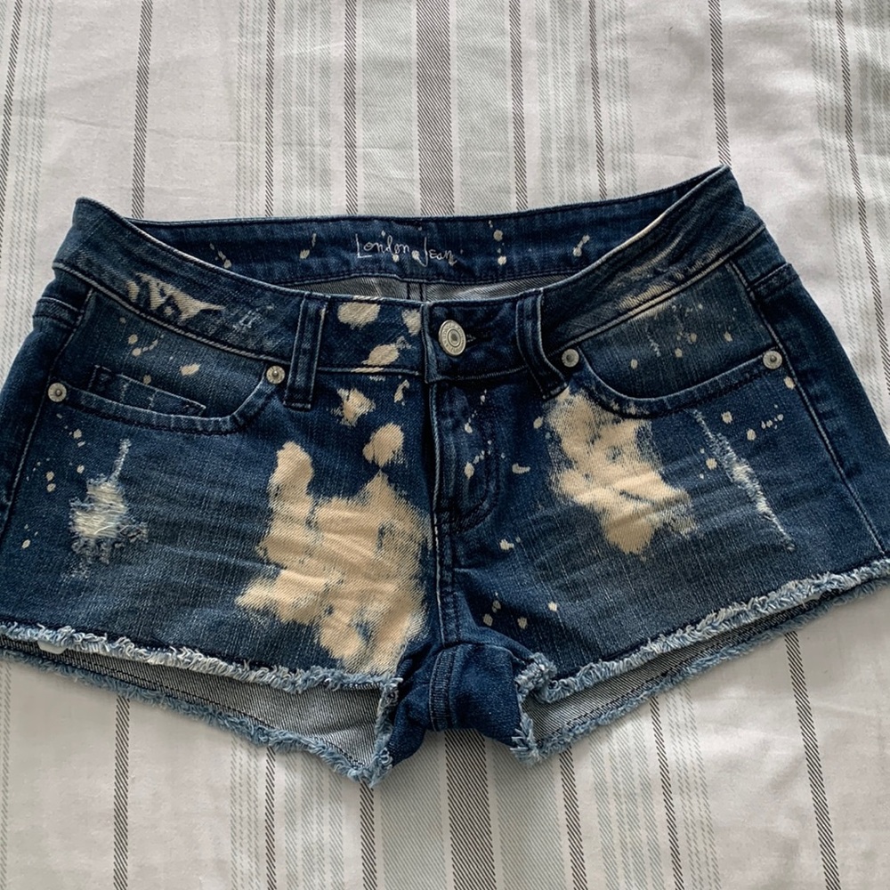 Bleached denim shorts